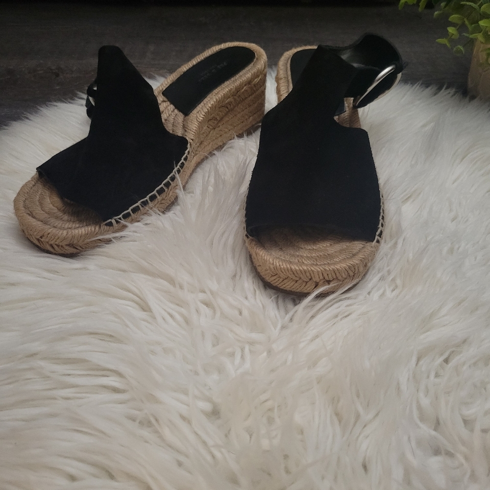 Rag and Bone Calla Wedge Espadrille - black suede Leather Platform Sandal 36.5 - Picture 2 of 11